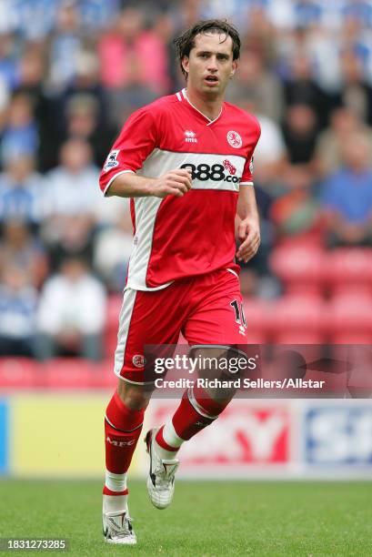 September 18: Fabio Rochemback of Middlesbrough running during the Premier League match between Wigan Athletic and Middlesbrough at Jjb Stadium on...