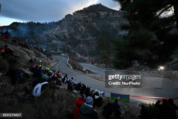 Elfyn Evans and Scott Martin of Team Toyota Gazoo Racing WRT, driving the Toyota GR Yaris Rally1 Hybrid, are competing on the fourth day of the FIA...