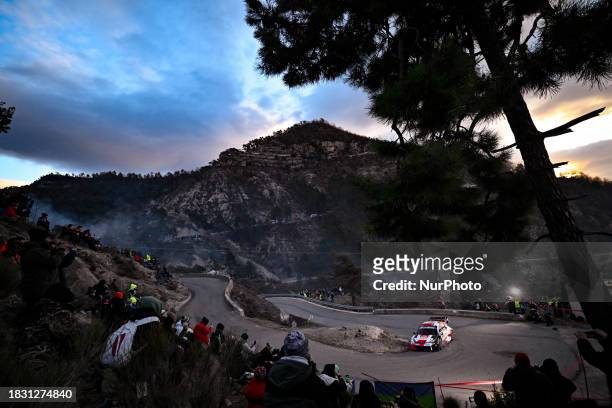 Kalle Rovanperä and Jonne Halttunen of Team Toyota Gazoo Racing WRT are driving the Toyota GR Yaris Rally1 Hybrid on the fourth day of the FIA World...