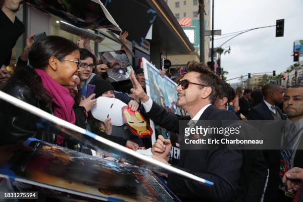 Robert Downey Jr. Arrives at the world premiere of "Iron Man 3" held at the El Capitan Theatre on Wednesday, April 24, 2013 in Los Angeles.