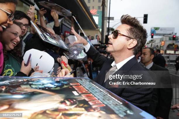 Robert Downey Jr. Arrives at the world premiere of "Iron Man 3" held at the El Capitan Theatre on Wednesday, April 24, 2013 in Los Angeles.