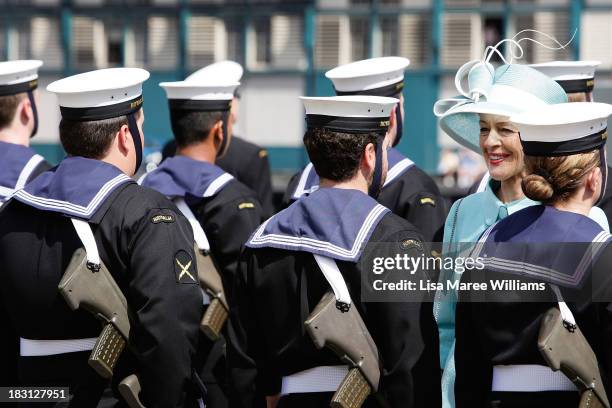 Governor-General Quentin Bryce arrives at Garden Island to attend the 2013 International Fleet Review on October 5, 2013 in Sydney, Australia. Over...