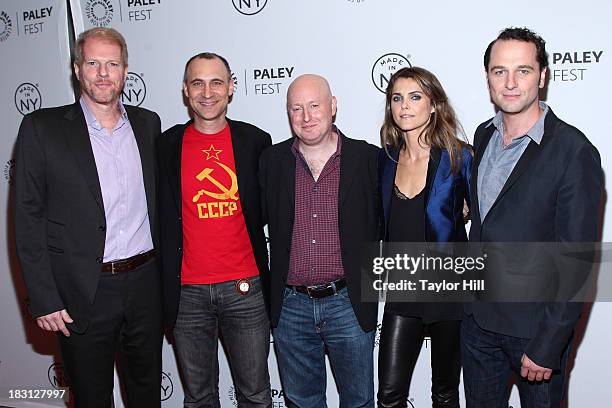 Noah Emmerich, Joel Fields, Joe Weisberg, Keri Russell and Matthew Rhys attend 'The Americans' panel during 2013 PaleyFest: Made In New York at The...