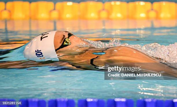 France's Analia Pigree competes during women's 50m backstroke semifinal event of the European Short Course Swimming Championships in Otopeni,...
