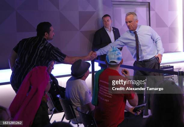 Presidential candidate Robert F. Kennedy, Jr. Takes part in a SiriusXM Town Hall at the SiriusXM Miami Beach studios on December 7, 2023 in Miami...