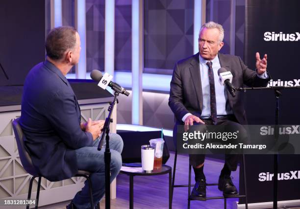 Former Miami Beach Mayor Philip Levine and Presidential candidate Robert F. Kennedy, Jr. Take part in a SiriusXM Town Hall at the SiriusXM Miami...