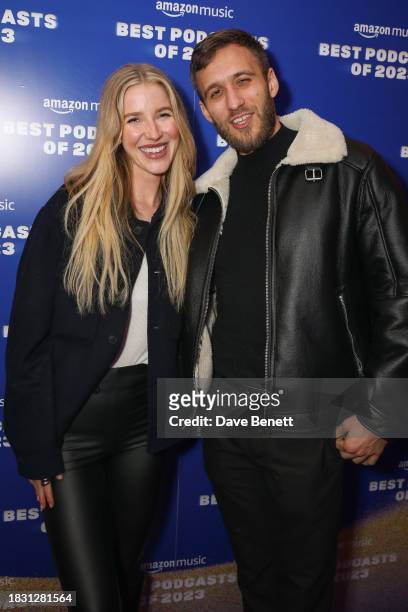 Gabby Bryan and Zack Signore attend the "Best Podcasts of 2023" event with Amazon Music at White Rabbit Studios on December 7, 2023 in London,...