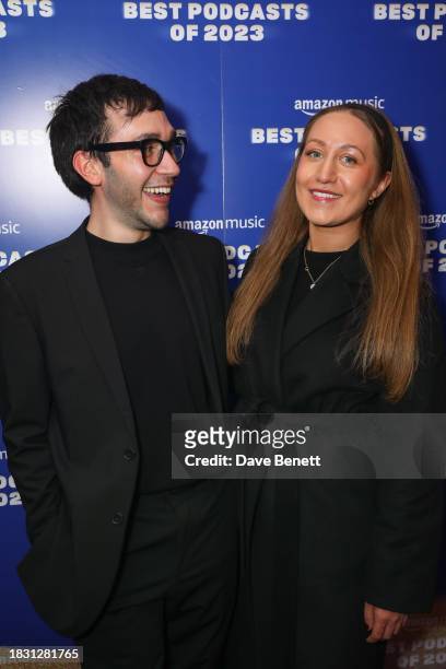 Barney Leigh and Emily Sandford attend the "Best Podcasts of 2023" event with Amazon Music at White Rabbit Studios on December 7, 2023 in London,...