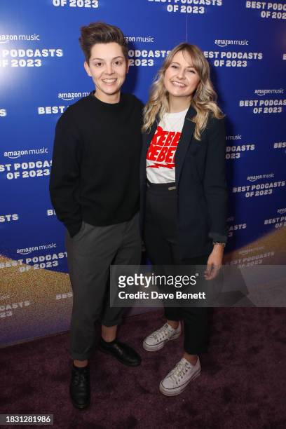 Christel Dee and guest attend the "Best Podcasts of 2023" event with Amazon Music at White Rabbit Studios on December 7, 2023 in London, England.
