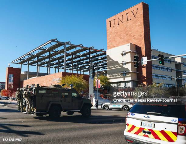 Is seen at the scene of a shooting on the UNLV campus on Wednesday, Dec. 6 in Las Vegas.