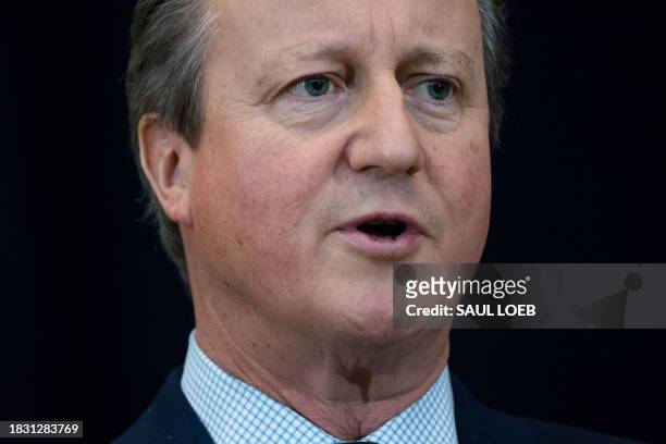 British Foreign Secretary David Cameron speaks during a press conference with US Secretary of State Antony Blinken at the State Department in...
