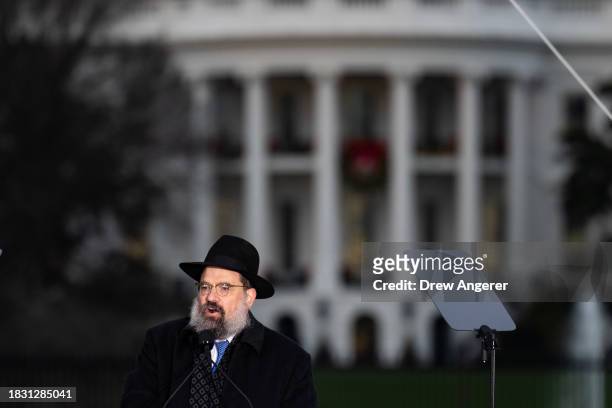 Rabbi Levi Shemtov, executive vice president of American Friends of Lubavitch, speaks during the National Menorah Lighting ceremony, on the Ellipse...