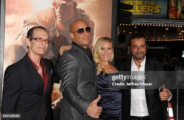 Writer/director David Twohy, actors Vin Diesel, Katee Sackoff and Jordi Molla arrive at the Los Angeles premiere of 'Riddick' at the Westwood Village...