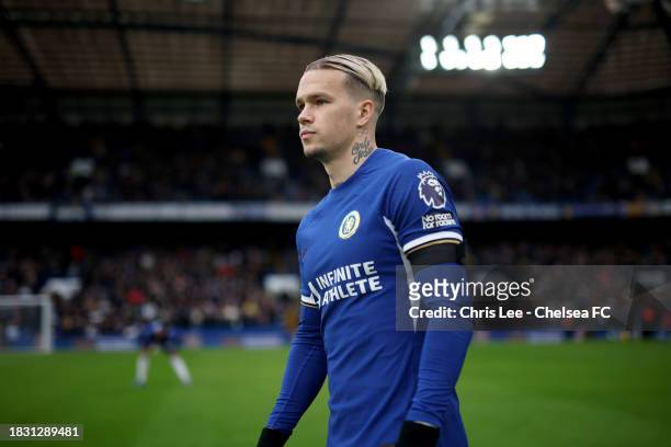 Mykhailo Mudryk of Chelsea before the match kicks off during the Premier League match between Chelsea FC and Brighton & Hove Albion at Stamford...