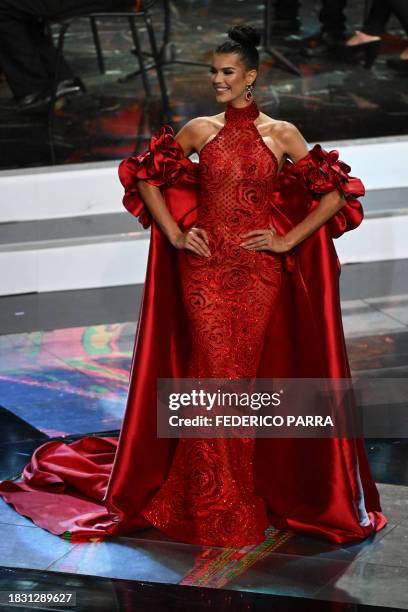 Ileana Marquez of Amazonas state walks in a gala dress during Miss Venezuela beauty pageant in Caracas on December 7, 2023.