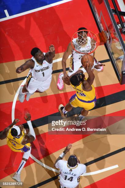 Rui Hachimura of the Los Angeles Lakers goes to the basket during the game during the semifinals of the In-Season Tournament on December 7, 2023 at...