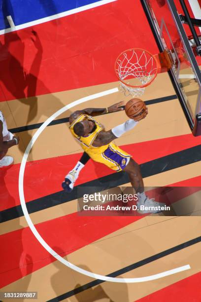 LeBron James of the Los Angeles Lakers goes to the basket during the game during the semifinals of the In-Season Tournament on December 7, 2023 at...