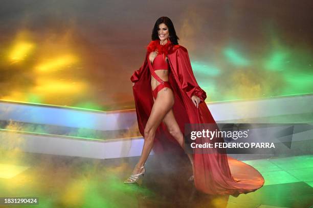 Ileana Marquez of Amazonas state walks in swimsuit during Miss Venezuela beauty pageant in Caracas on December 7, 2023.