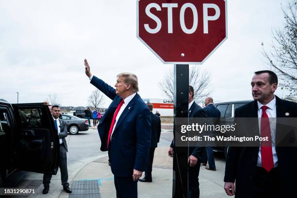 Ankeny, Iowa Former President Donald Trump departs after speaking at a Commit to Caucus rally held at Whiskey River on Saturday, Dec. 02 in Ankeny,...