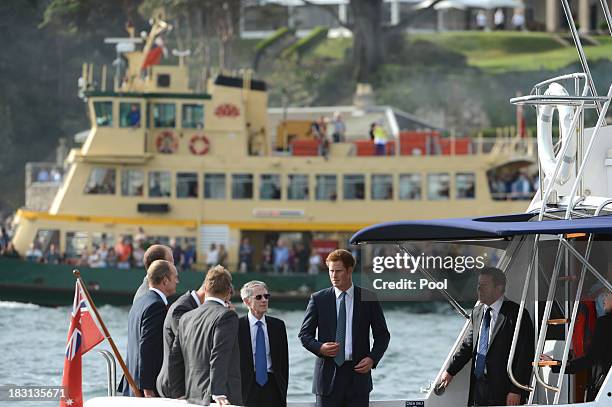 Prince Harry onboard the motor cruiser Santa Cruz as he makes his way to Kirribilli for a function with Prime Minister Tony Abbott at Kirribilli...