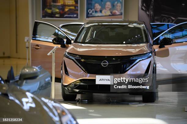Nissan Motor Co. Ariya electric crossover sport utility vehicle on display at the company's showroom in Kaminokawa, Tochigi Prefecture, Japan, on...
