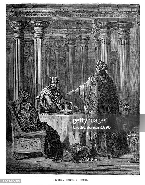 esther accusing haman - esther queen esther of persia stock illustrations