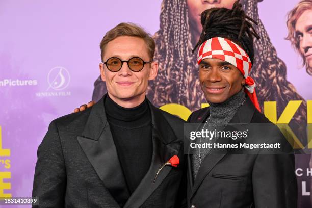Matthias Schweighöfer and Fabrice Morvan, former member of Milli Vanilli, attend the Munich premiere of "Girl You Know It's True" at Mathaeser...