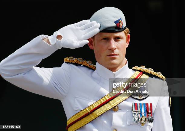 Prince Harry attends The 2013 International Fleet Review on October 5, 2013 in Sydney, Australia. Over 50 ships participate in the International...