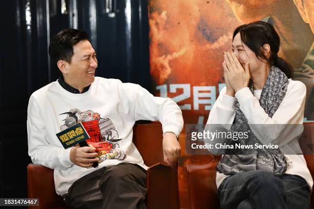 Actor Nick Cheung Ka-fai and actress Isabella Leong promote film 'Bursting Point' on December 4, 2023 in Chengdu, Sichuan Province of China.