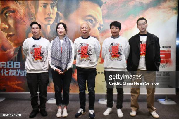 Actor Nick Cheung Ka-fai, actress Isabella Leong, director Dante Lam Chiu-yin and actor William Chan Wai-ting promote film 'Bursting Point' on...