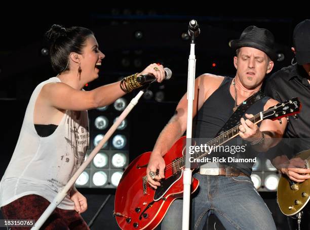 Singers/Songwriters Shawna Thompson and Keifer Thompson of Thompson Square perform during the First Annual Delta Country Jam - Day 1 on October 4,...