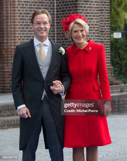 Prince Jaime de Bourbon Parme and Princess Irene of The Netherlands arrive for his wedding with Viktoria Cservenyak at The Church Of Our Lady At...