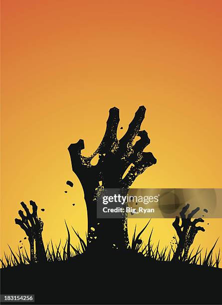 zombie hands rising - graveyard background stock illustrations
