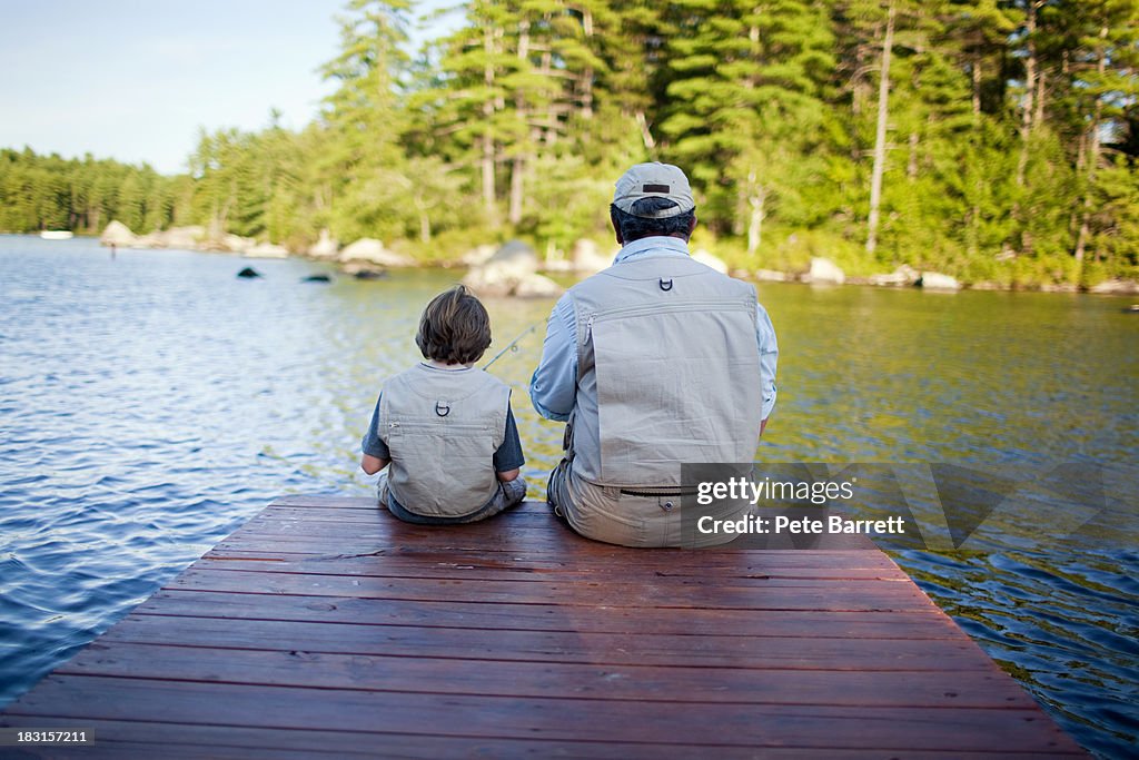 Grandfather and grandson Fishing