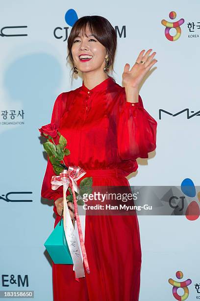 South Korean actress Kim Sung-Eun arrives for APAN Star Road during the 18th Busan International Film Festival at the Haeundae Beach BIFF Village on...