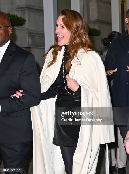 Julia Roberts leaves The Plaza Hotel for the New York premiere of Netflix's "Leave the World Behind" on December 04, 2023 in New York City.