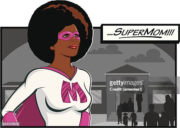 illustrazioni stock, clip art, cartoni animati e icone di tendenza di supermom - afro