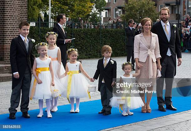 Princess Margarita de Bourbon de Parma and Tjalling ten Cate attend the wedding of Prince Jaime de Bourbon Parme and Viktoria Cservenyak at The...