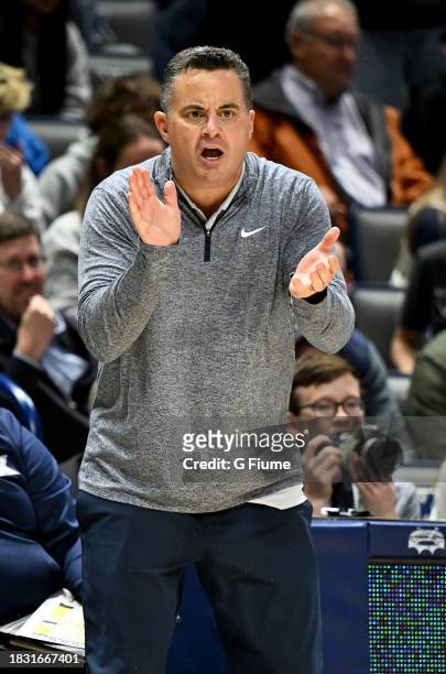 Head coach Sean Miller of the Xavier Musketeers watches the game against the Houston Cougars at Cintas Center on December 01, 2023 in Cincinnati,...