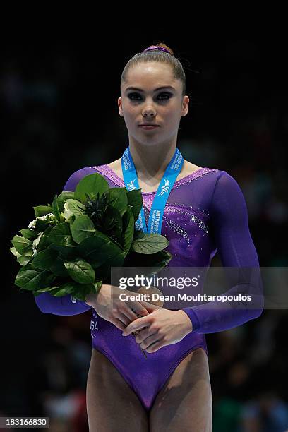 McKayla Maroney of USA poses after winning the Gold medal in the Vault Final on Day Six of the Artistic Gymnastics World Championships Belgium 2013...