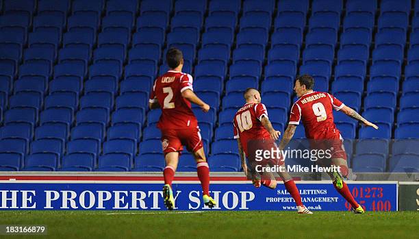 Darius Henderson of Nottingham Forest celebrates after scoring during the Sky Bet Championship match between Brighton & Hove Albion and Nottingham...