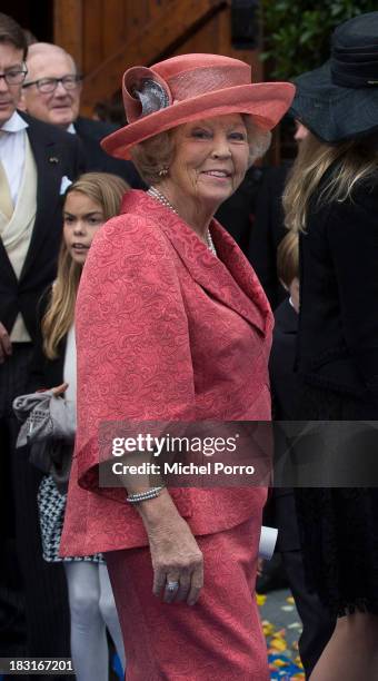 Princess Beatrix of The Netherlands attends the wedding of Prince Jaime de Bourbon Parme and Viktoria Cservenyak at The Church Of Our Lady At...