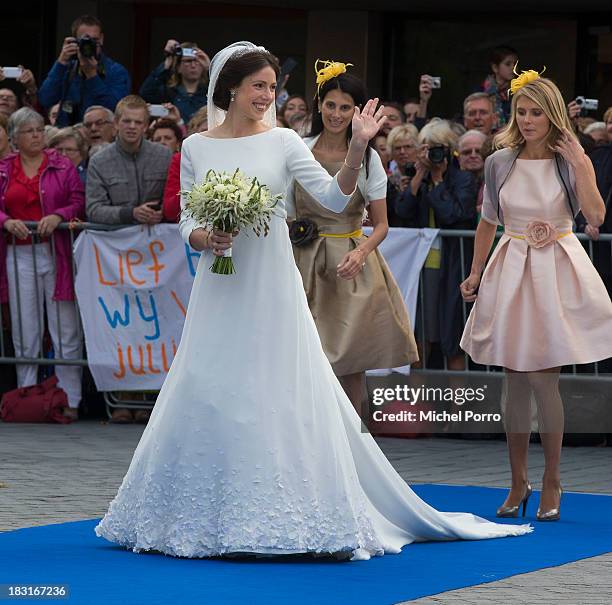Viktoria Cservenyak arrives for her wedding with Prince Jaime de Bourbon Parme at The Church Of Our Lady At Ascension on October 5, 2013 in...