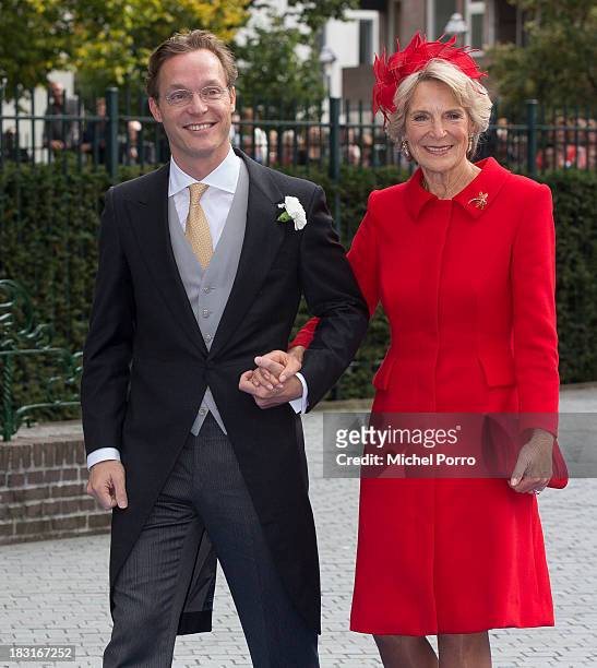Prince Jaime de Bourbon Parme and Princess Irene arrive for the prince's wedding with Viktoria Cservenyak at The Church Of Our Lady At Ascension on...