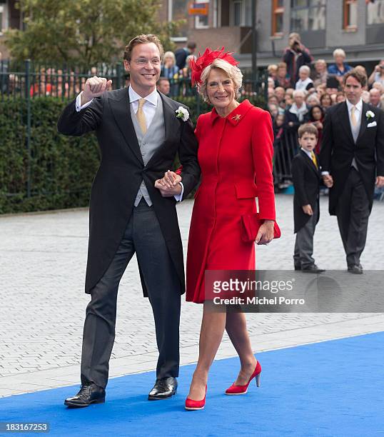 Prince Jaime de Bourbon Parme and Princess Irene arrive for the prince's wedding with Viktoria Cservenyak at The Church Of Our Lady At Ascension on...