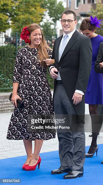 Princess Juliana and Prince Nicolas attend the wedding of Prince Jaime de Bourbon Parme and Viktoria Cservenyak at The Church Of Our Lady At...