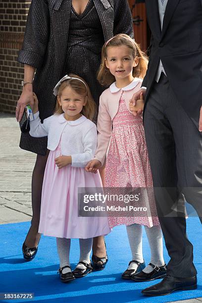 Princess Eliane and princess Magali attend the wedding of Prince Jaime de Bourbon Parme and Viktoria Cservenyak at The Church Of Our Lady At...