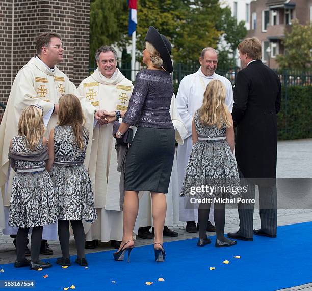 King Willem-Alexander of The Netherlands, Queen maxima, Princess Alexia, Princess Ariane and Princess Amalia attend the wedding of Prince Jaime de...