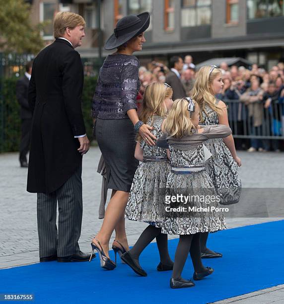 King Willem-Alexander of The Netherlands, Queen maxima, Princess Alexia, Princess Ariane and Princess Amalia attend the wedding of Prince Jaime de...