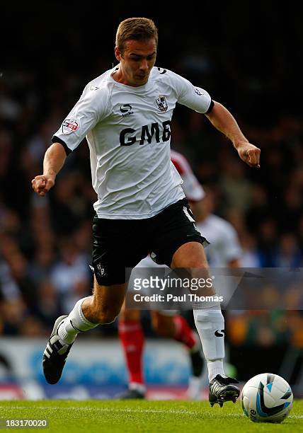 Tom Pope of Port Vale in action during the Sky Bet League One match between Port Vale and Bristol City at Vale Park on October 05, 2013 in...